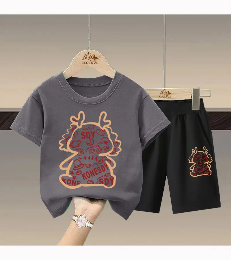 Boys Cotton Pink T-Shirt Black Shorts Set — feature 14