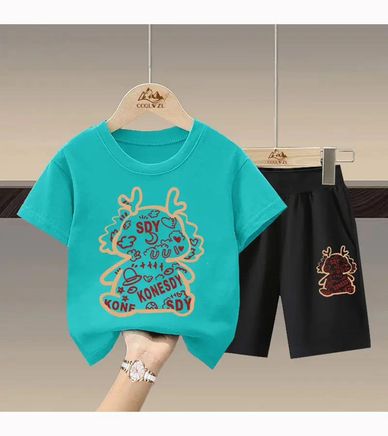 Boys Cotton Pink T-Shirt Black Shorts Set — feature 15