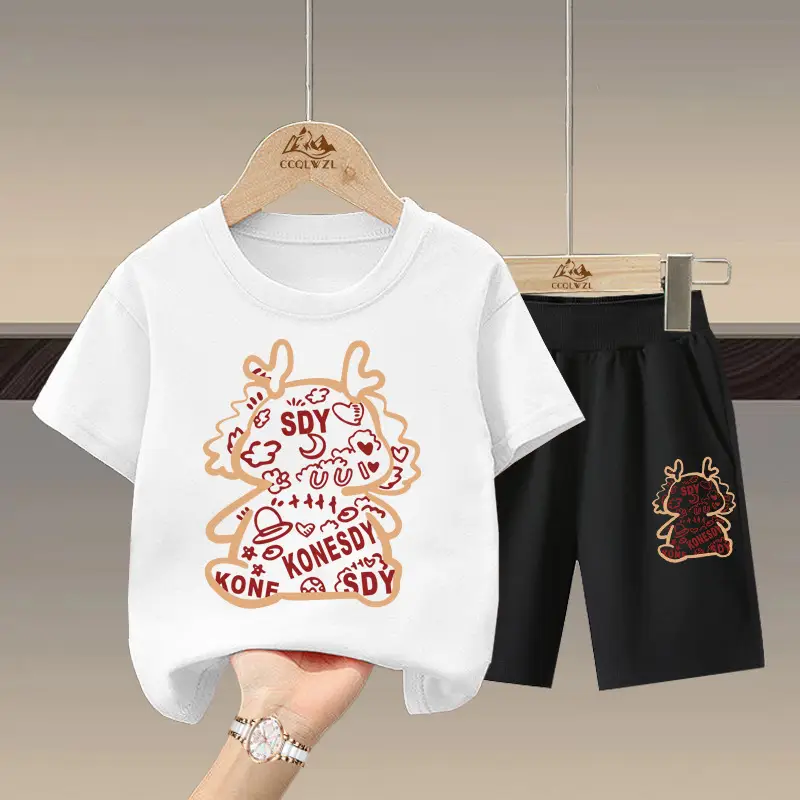 Boys Cotton Pink T-Shirt Black Shorts Set - Image 2