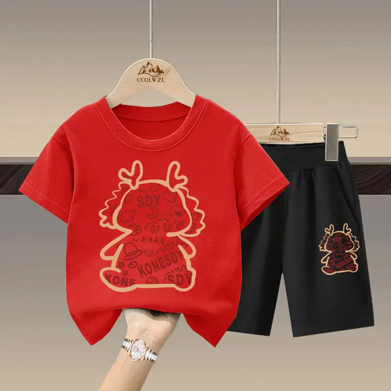 Boys Cotton Pink T-Shirt Black Shorts Set - Image 4