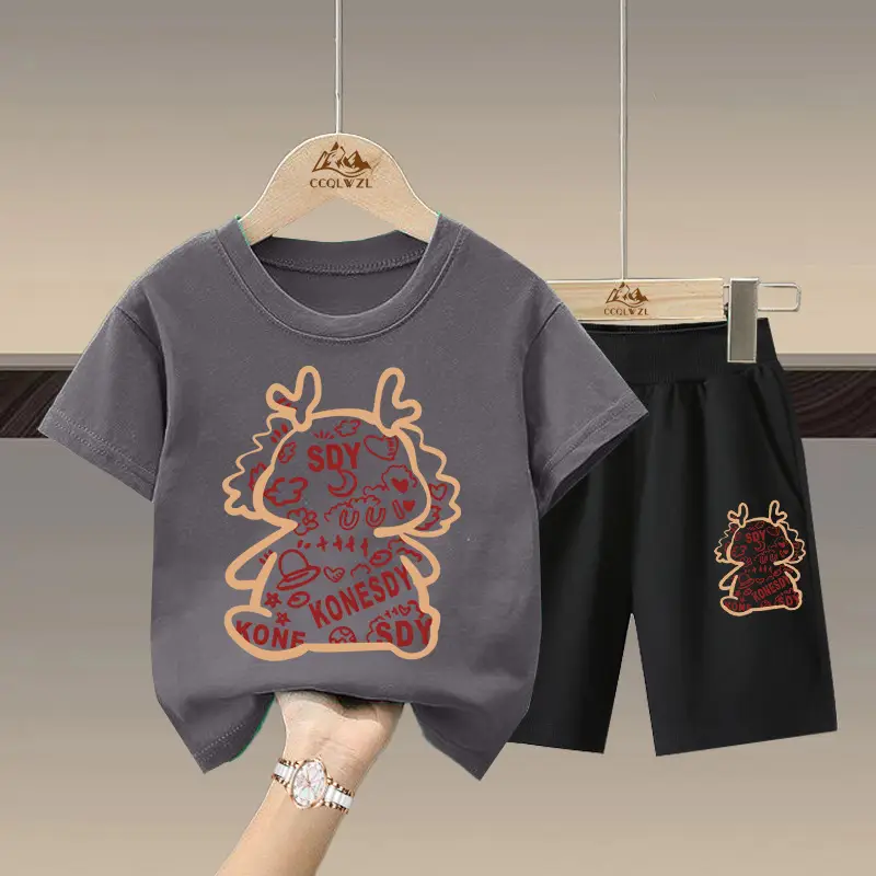 Boys Cotton Pink T-Shirt Black Shorts Set - Image 5