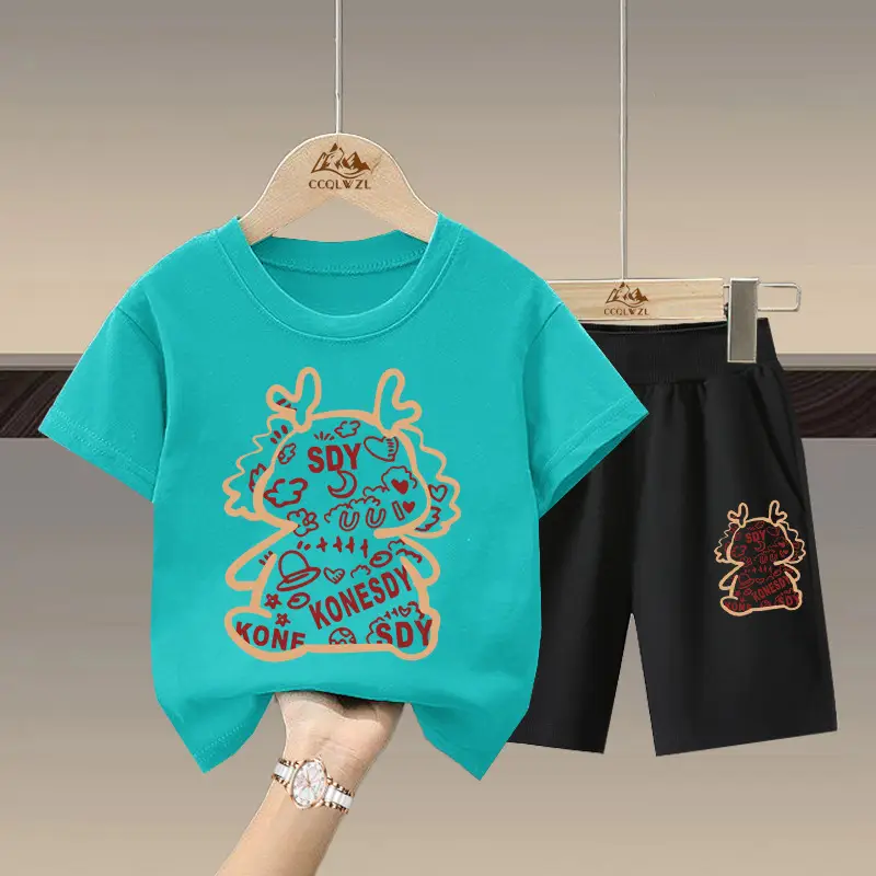 Boys Cotton Pink T-Shirt Black Shorts Set - Image 6