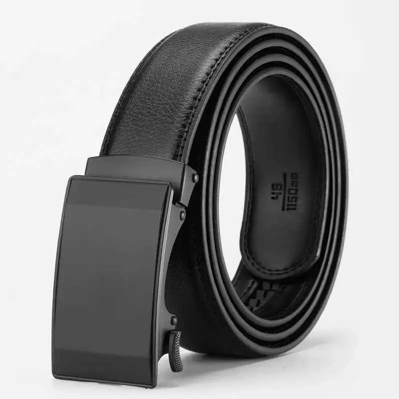 Men's Black Leather Belt with Automatic Buckle - Image 2