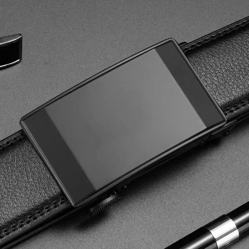 Men's Black Leather Belt with Automatic Buckle - Image 3