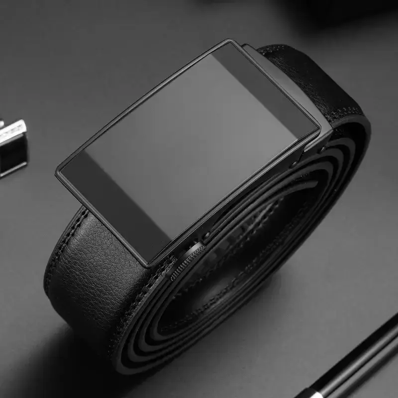 Men's Black Leather Belt with Automatic Buckle - Image 4