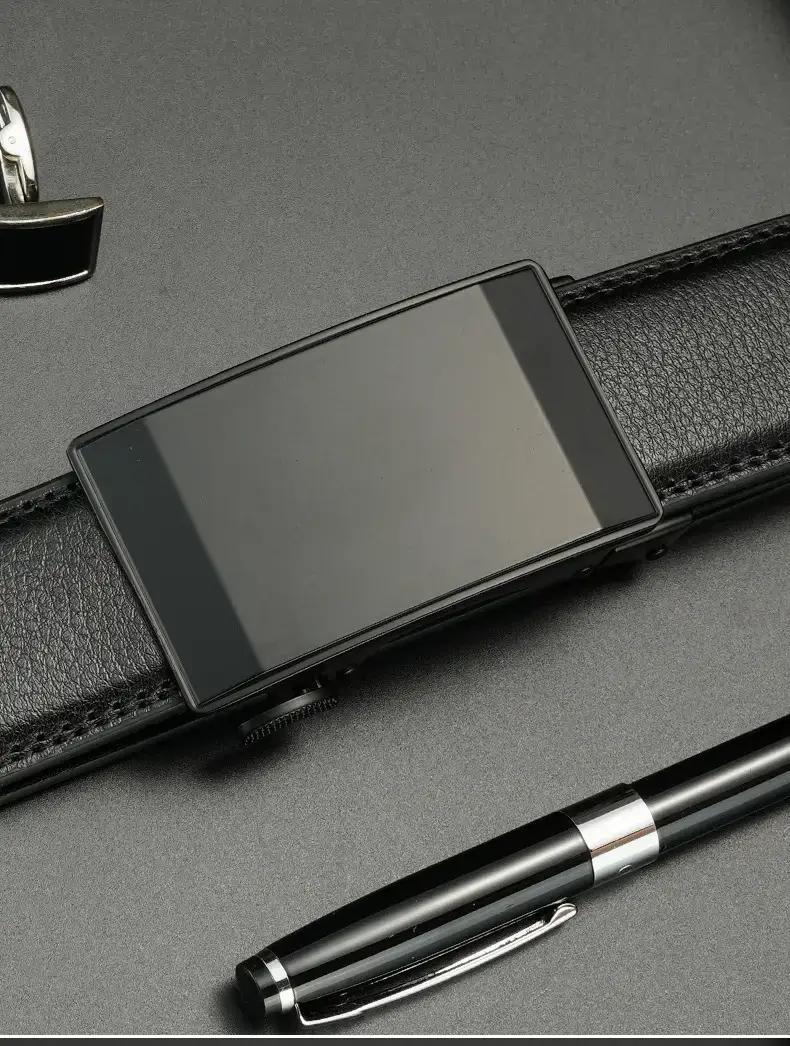 Men's Black Leather Belt with Automatic Buckle — feature 10