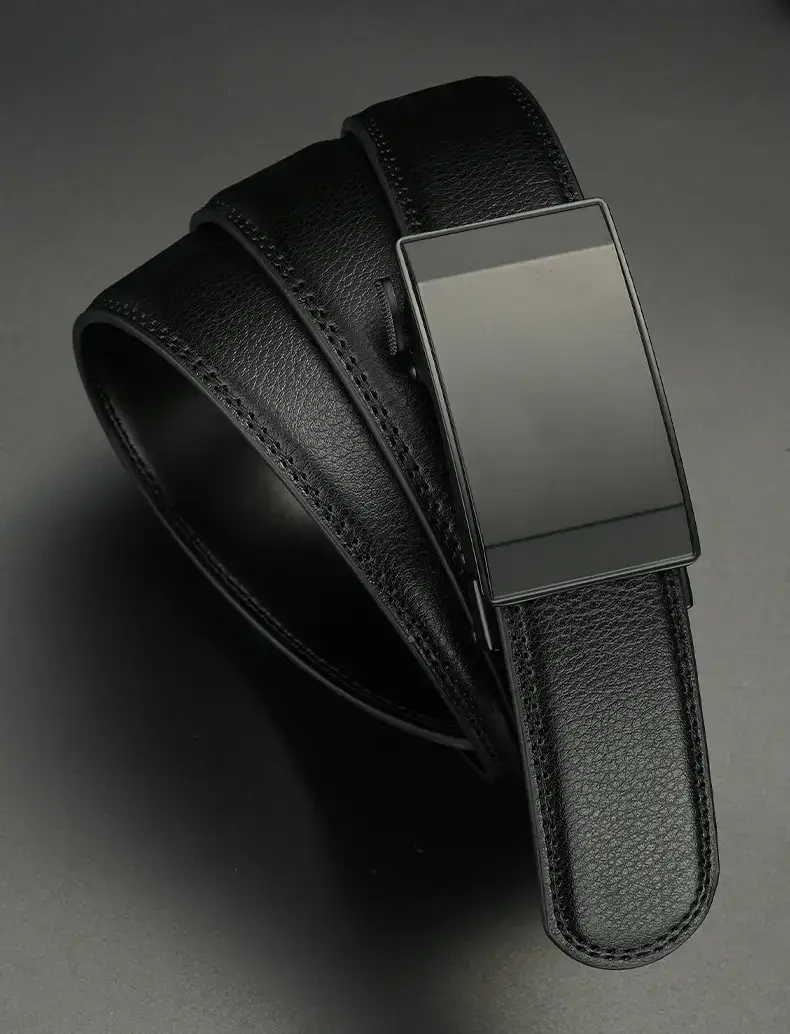 Men's Black Leather Belt with Automatic Buckle — feature 11