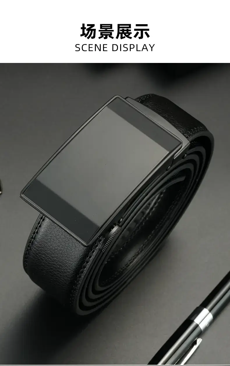 Men's Black Leather Belt with Automatic Buckle — feature 9