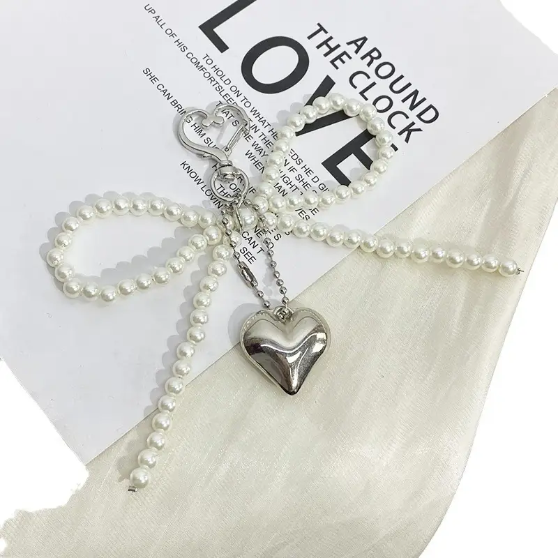 Heart Shaped Pearl Pendant with Love Bow Keychain - Image 8