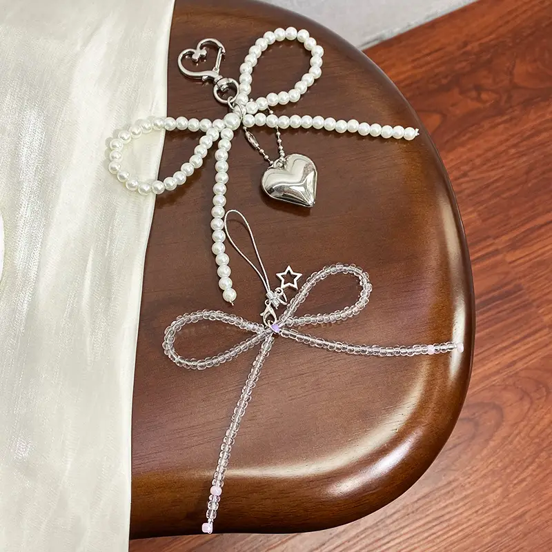 Heart Shaped Pearl Pendant with Love Bow Keychain — feature 2