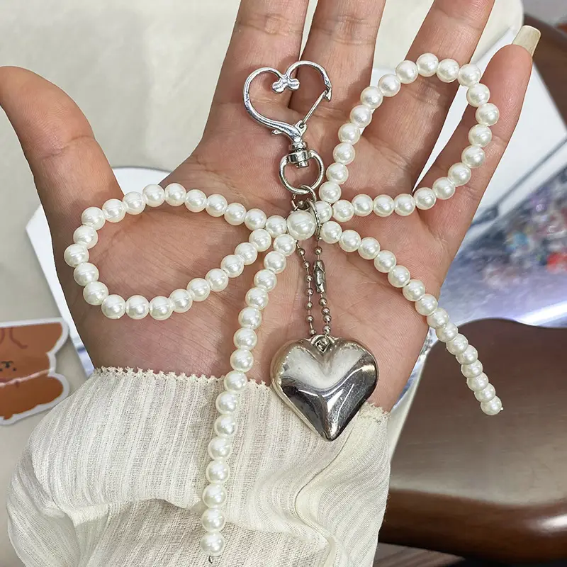 Heart Shaped Pearl Pendant with Love Bow Keychain — feature 4