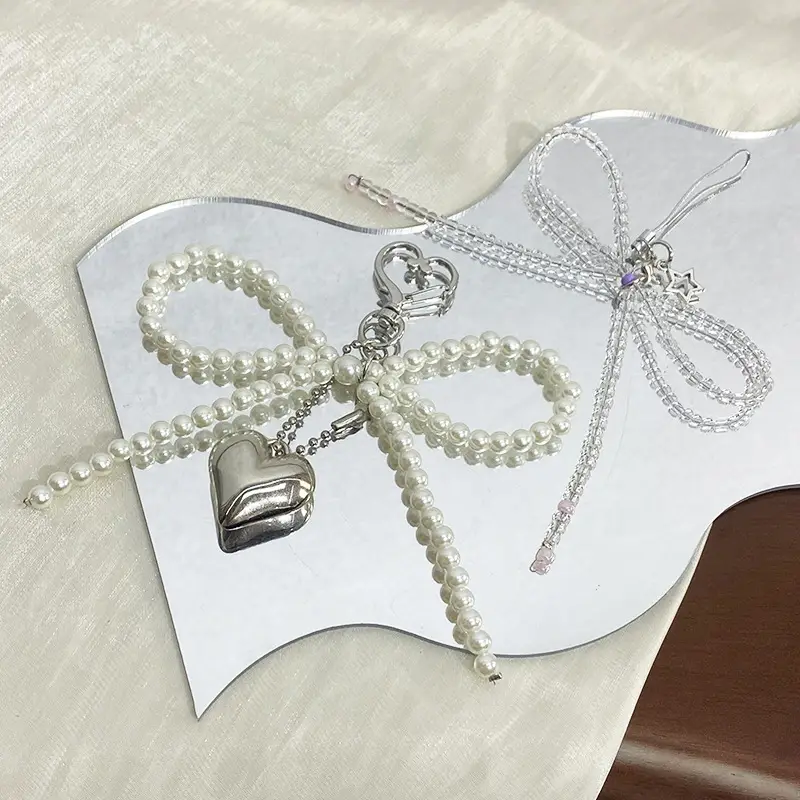 Heart Shaped Pearl Pendant with Love Bow Keychain — feature 5