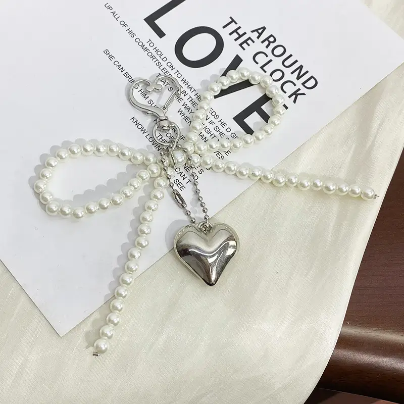 Heart Shaped Pearl Pendant with Love Bow Keychain — feature 7