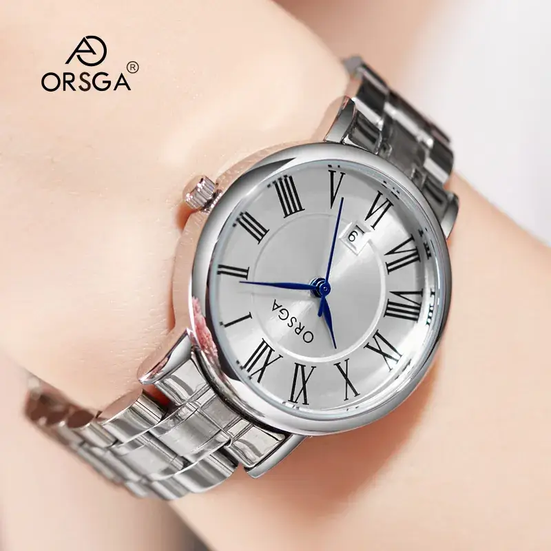 Oshga Women's Roman Numeral Quartz Watch with Black Leather Band