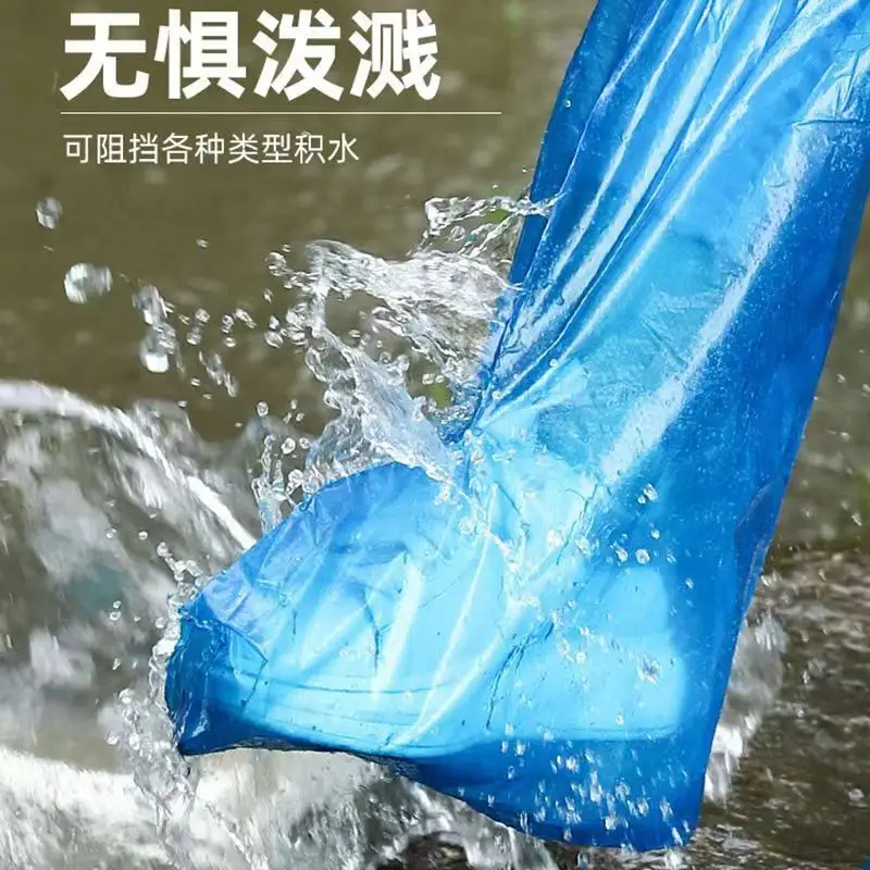 Disposable Waterproof and Dustproof Pe Shoe Covers Rain Boots Thickeneded Wear-Resistant Anti-Slip High Boots Covers Waterproof Shoe Covers for Rainy Days