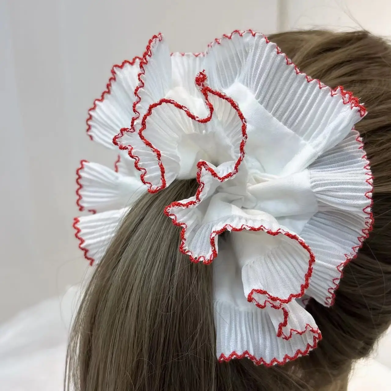 White Red Edge French Lace Hair Ring for Girls