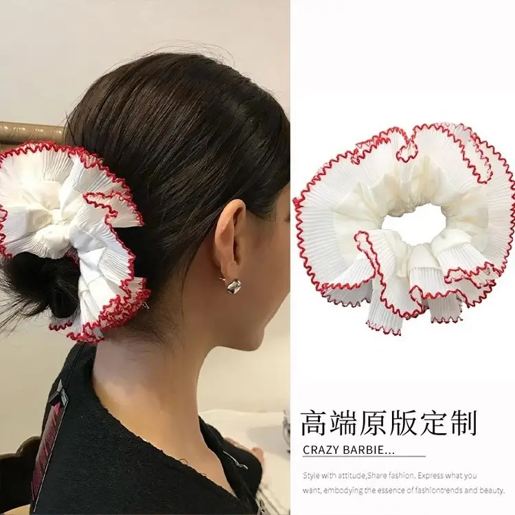 White Red Edge French Lace Hair Ring for Girls