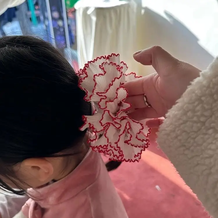 White Red Edge French Lace Hair Ring for Girls