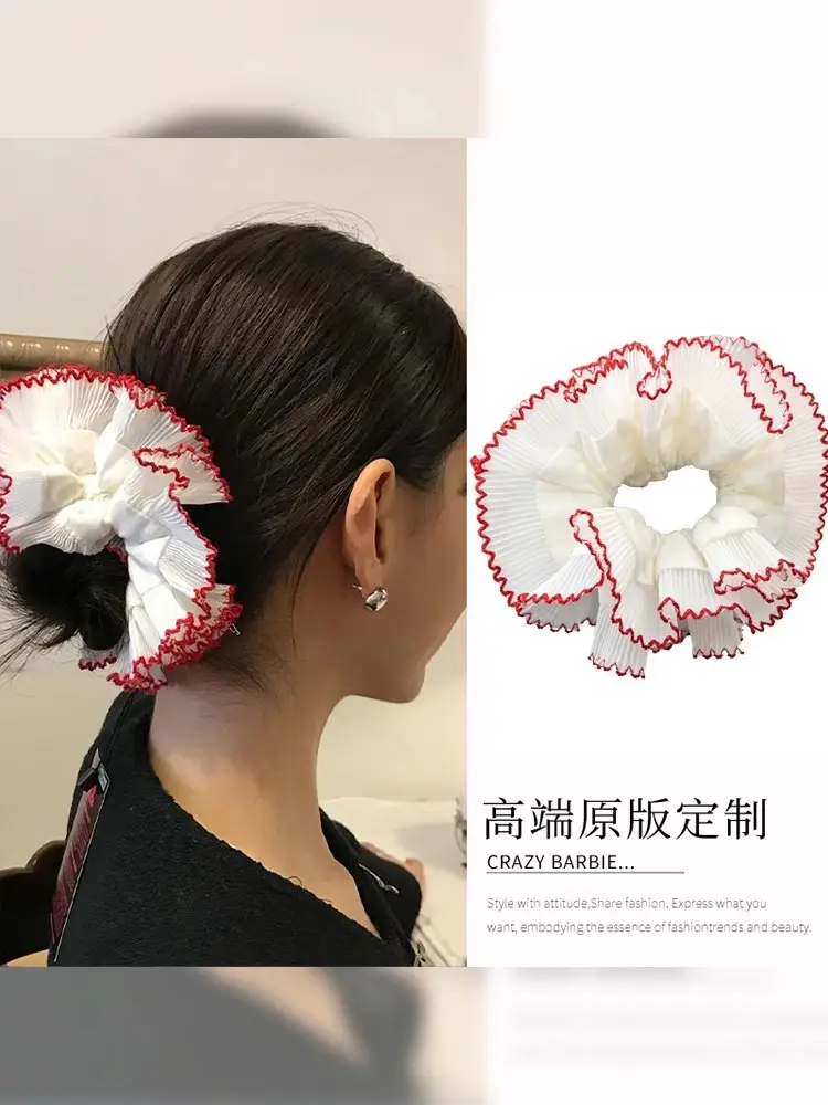 White Red Edge French Lace Hair Ring for Girls — feature 1