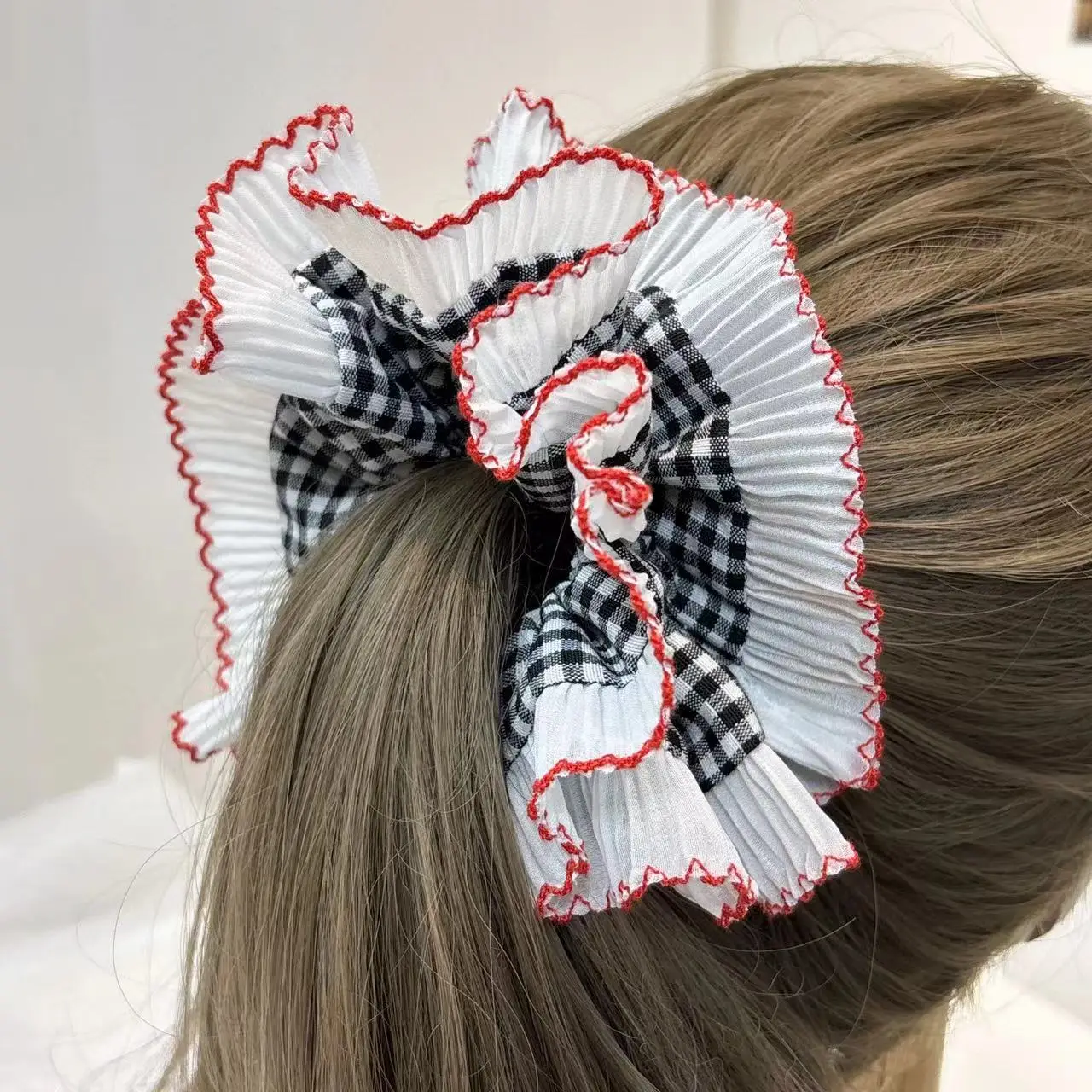 White Red Edge French Lace Hair Ring for Girls — feature 10