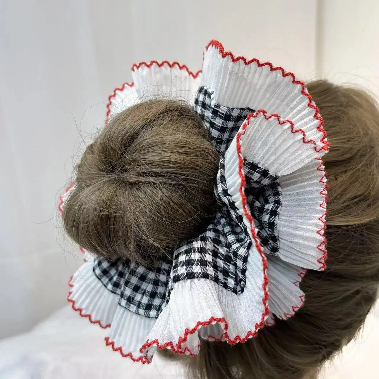 White Red Edge French Lace Hair Ring for Girls — feature 12