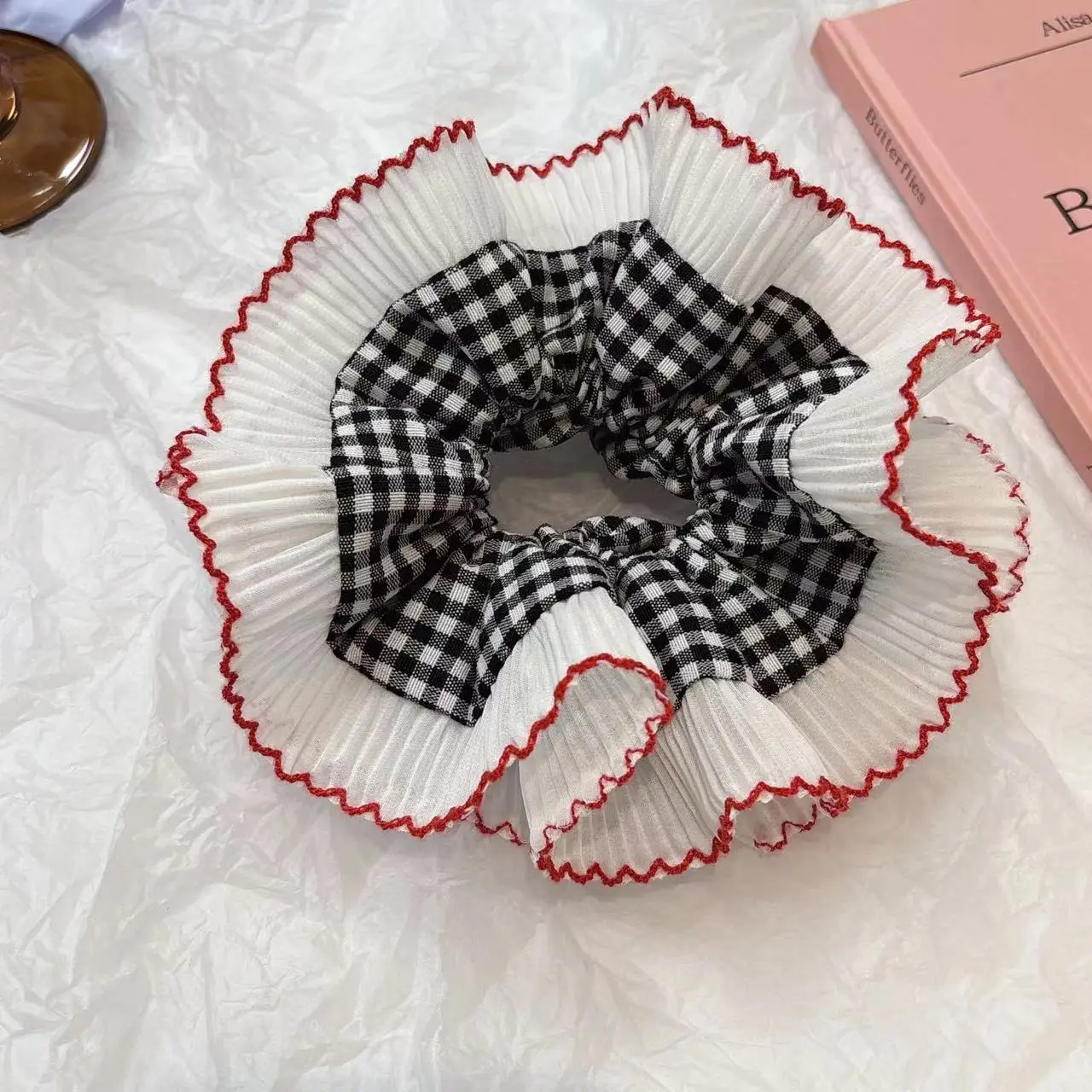 White Red Edge French Lace Hair Ring for Girls — feature 15