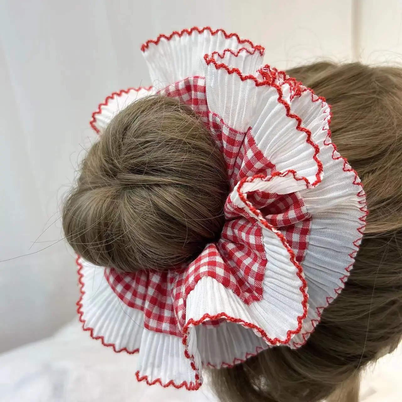 White Red Edge French Lace Hair Ring for Girls — feature 16