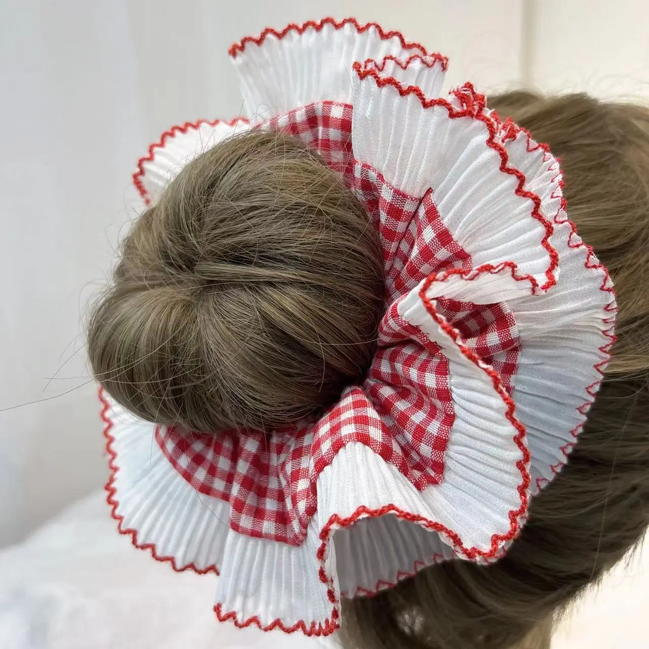White Red Edge French Lace Hair Ring for Girls — feature 17