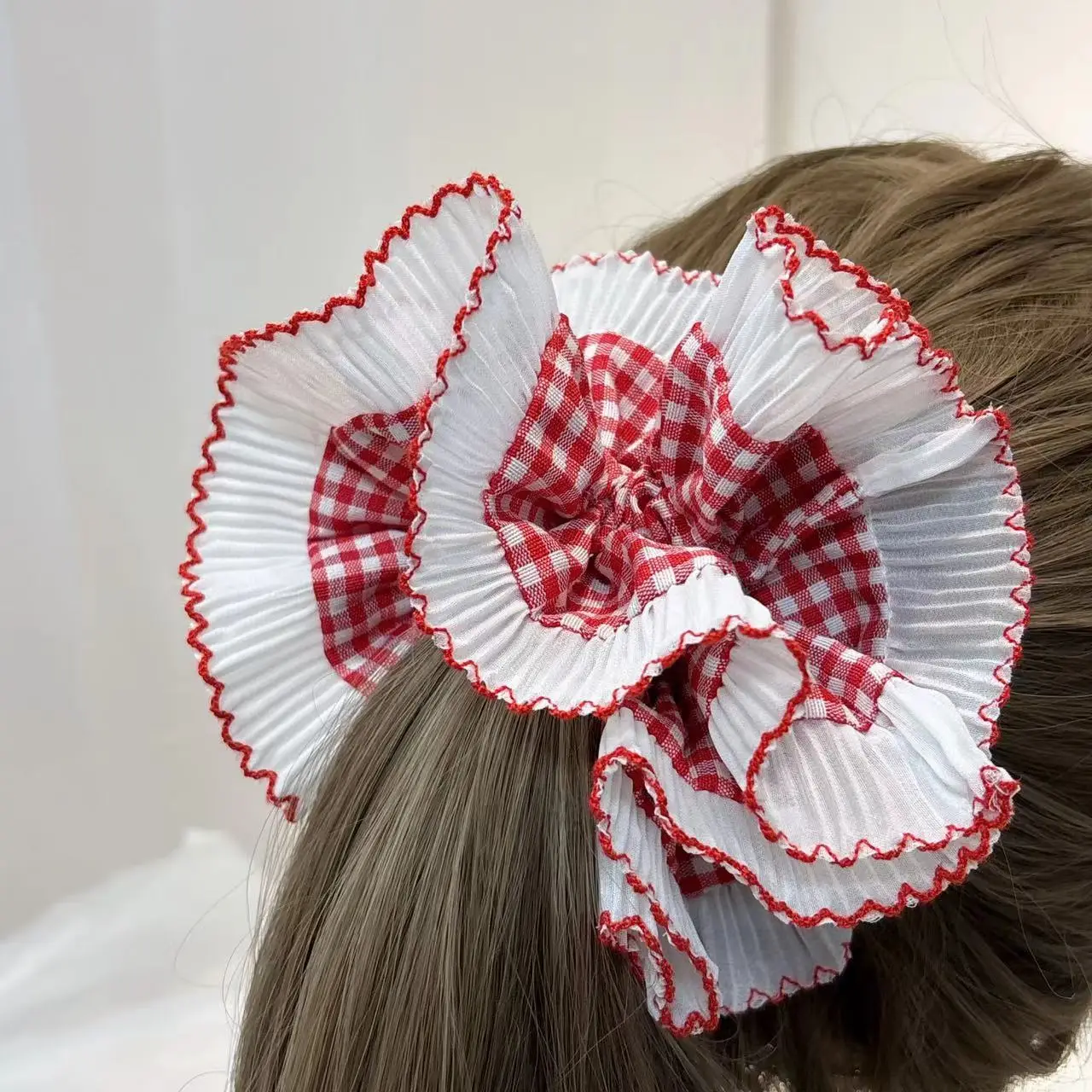 White Red Edge French Lace Hair Ring for Girls — feature 9