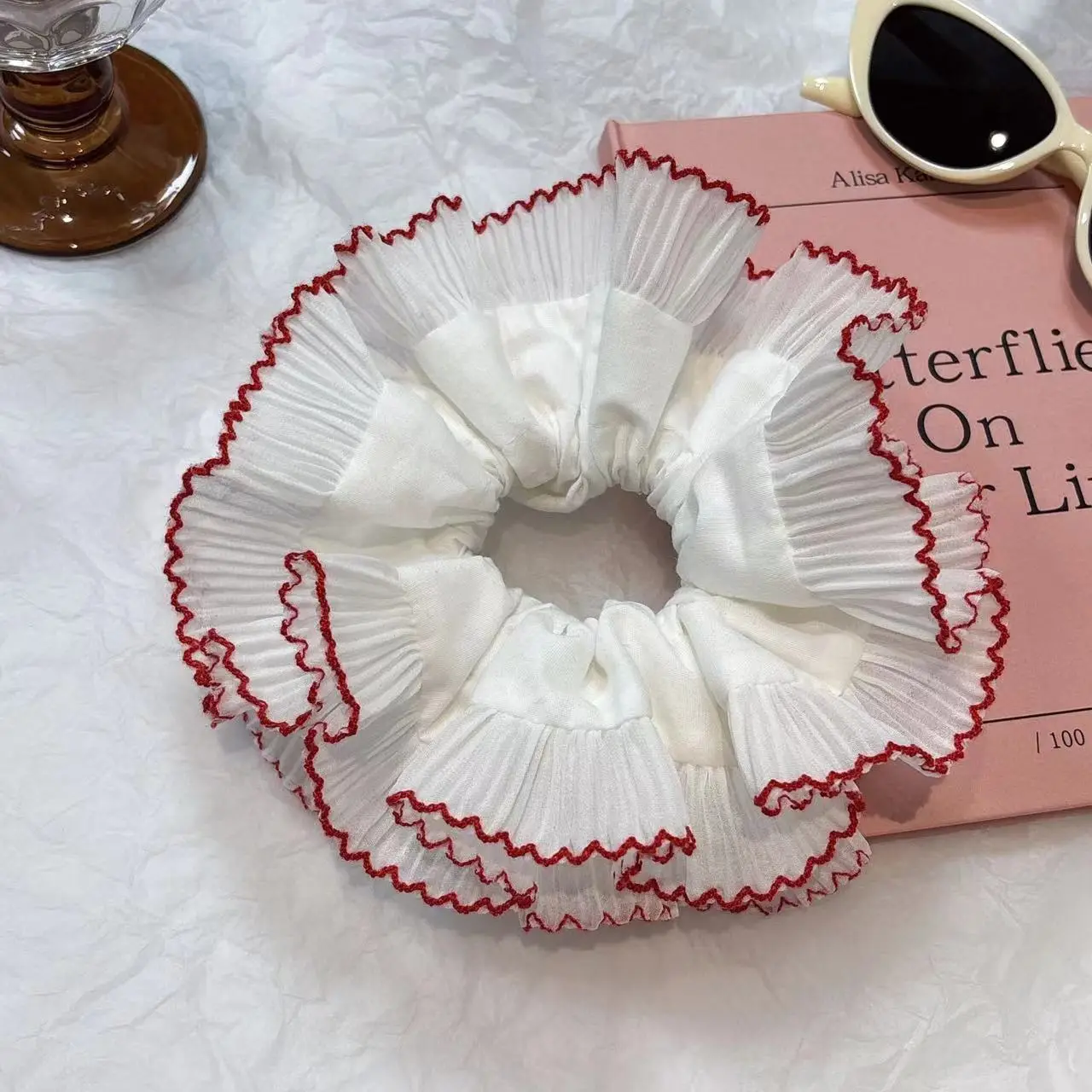 White Red Edge-Large Hair Rings