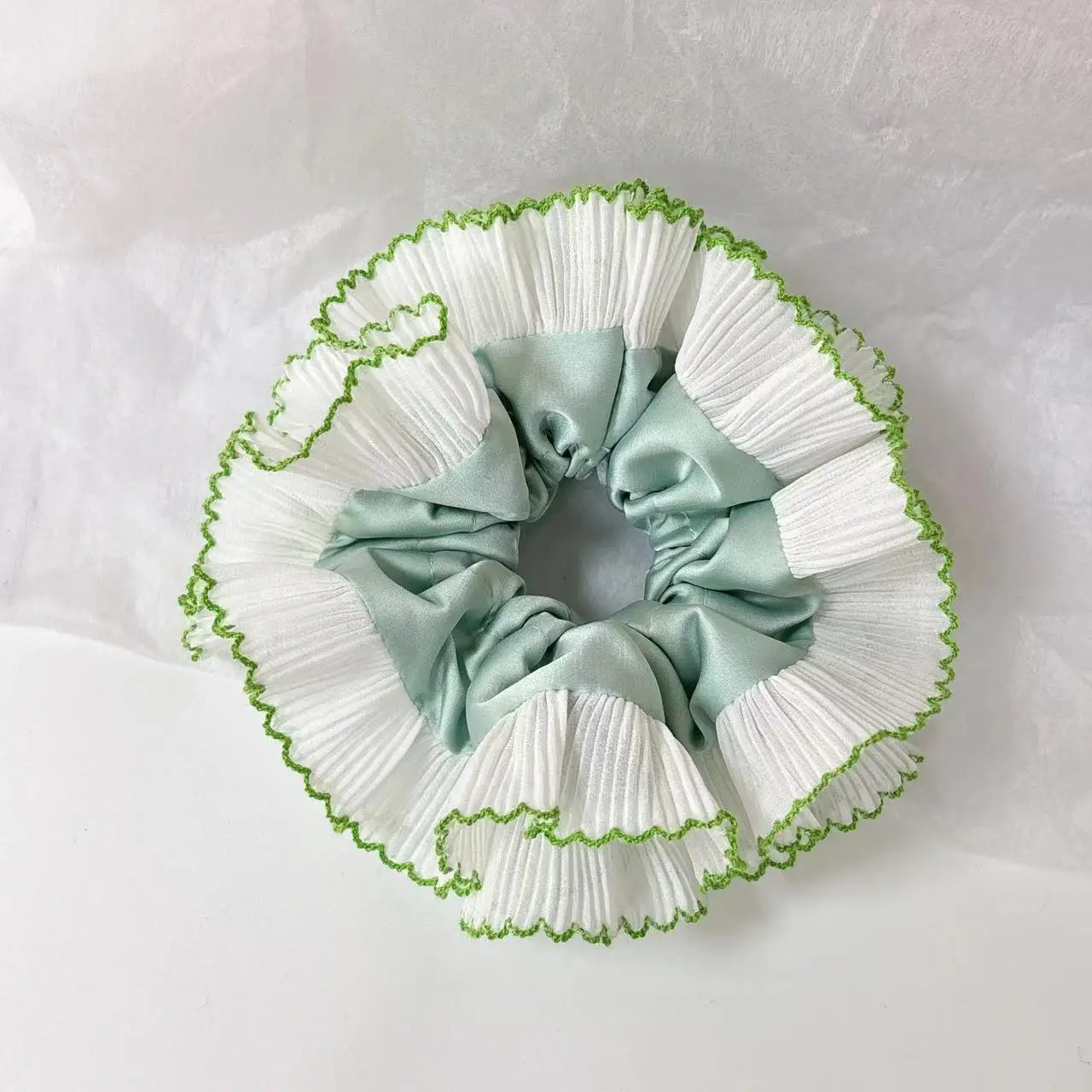 Satin Green Edge-Large Hair Rings