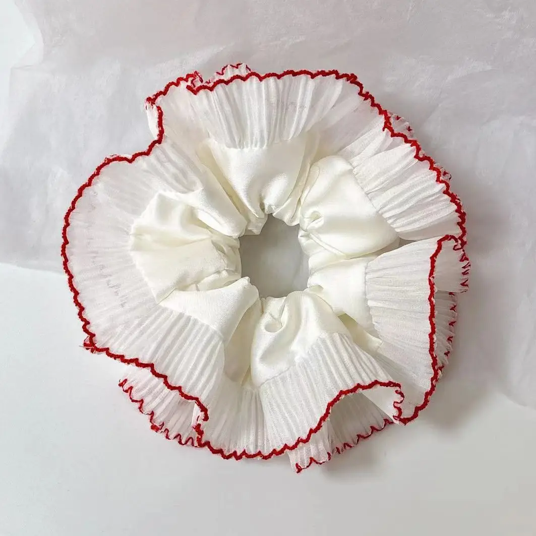 Satin White Red Edge-Large Hair Rings
