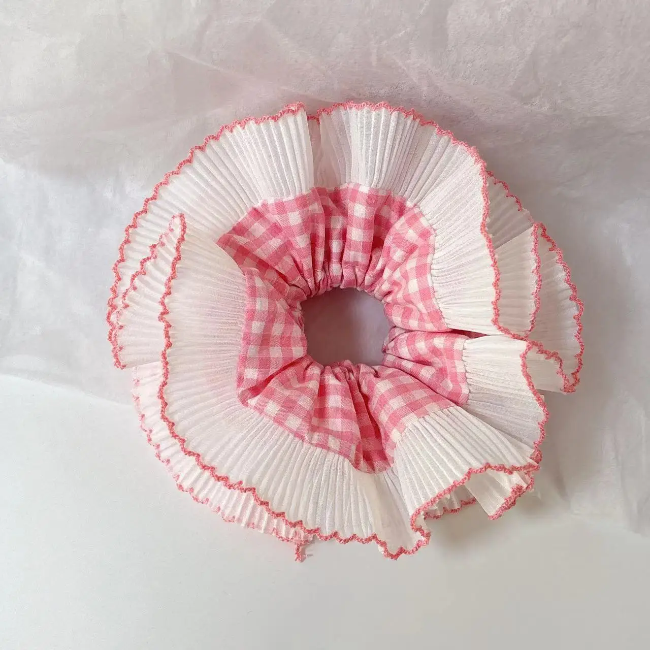 Pink Plaid Pink Edge-Large Hair Rings