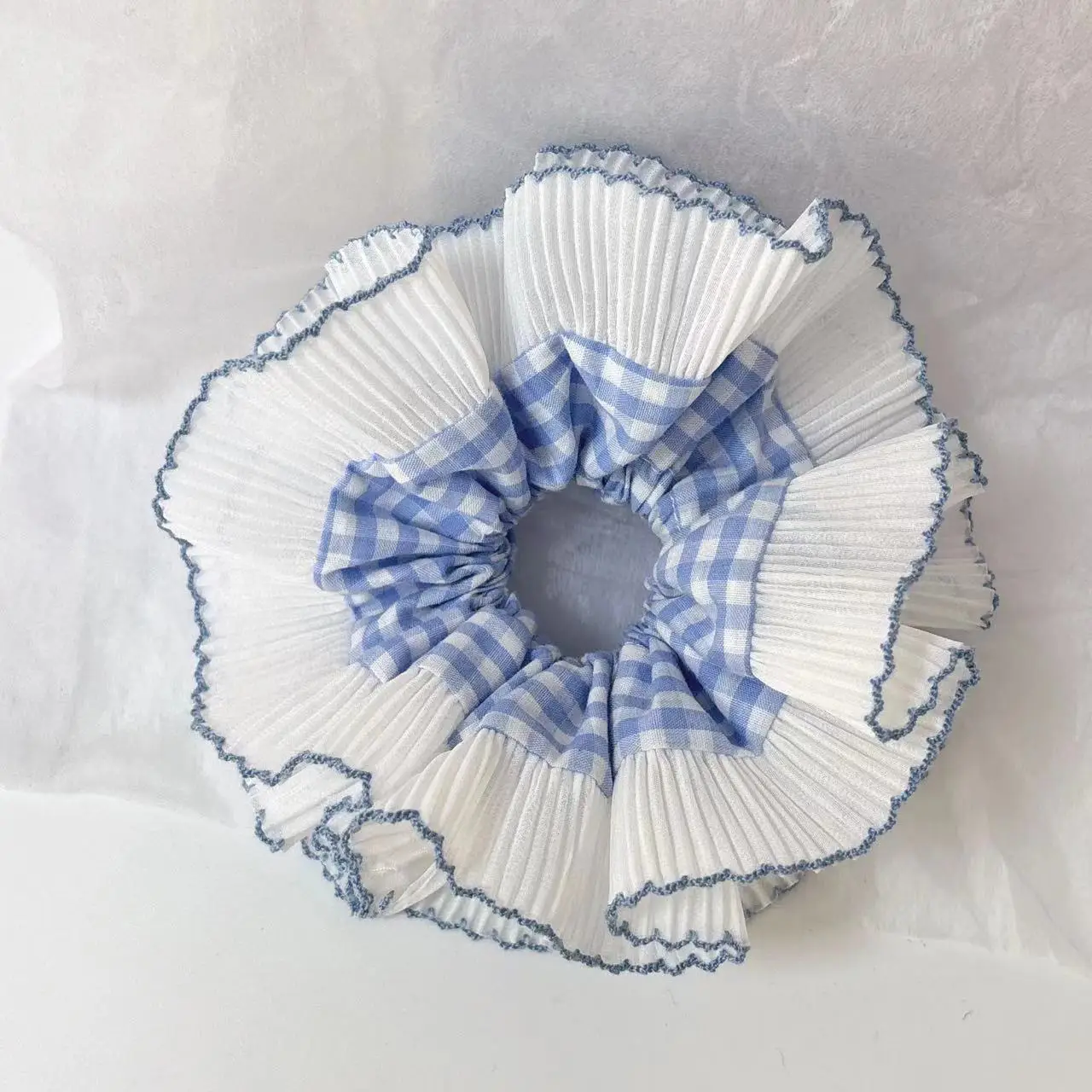 Blue Plaid Blue Edge-Large Hair Loop
