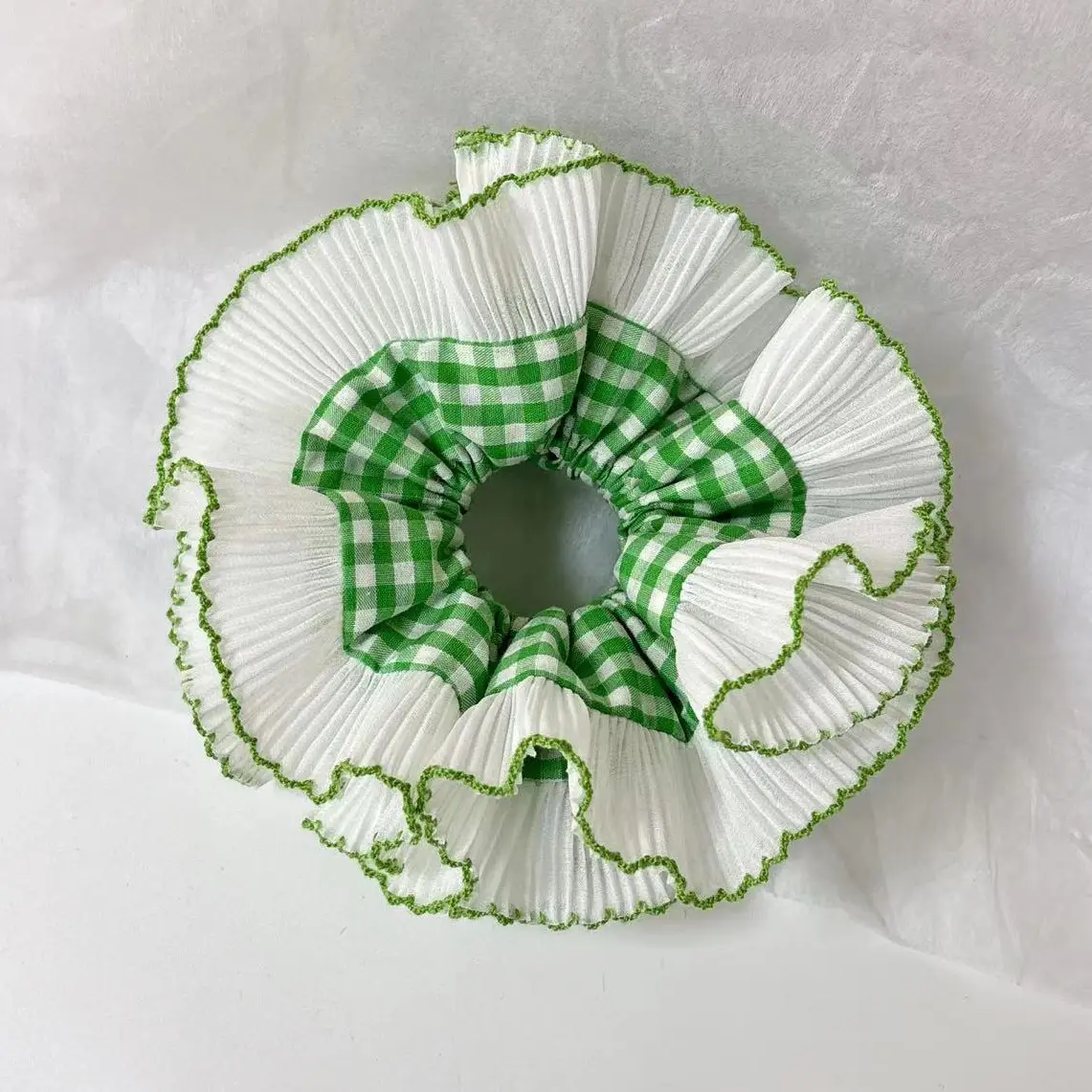 Green Plaid Green Edge-Large Hair Rings