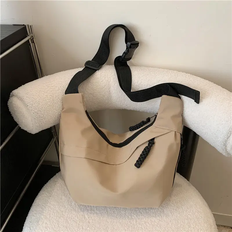 Beige Japanese Artistic Crossbody Bag Large Capacity - Image 4