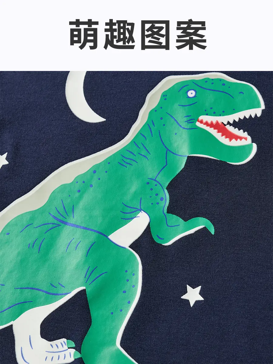 Children's Dinosaur Print T-Shirt Navy Blue 2025 Summer - Image 3
