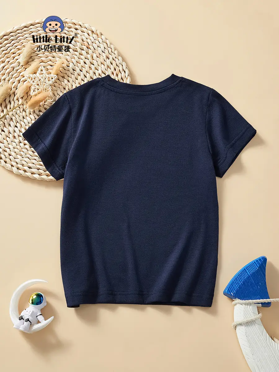 Children's Dinosaur Print T-Shirt Navy Blue 2025 Summer - Image 6