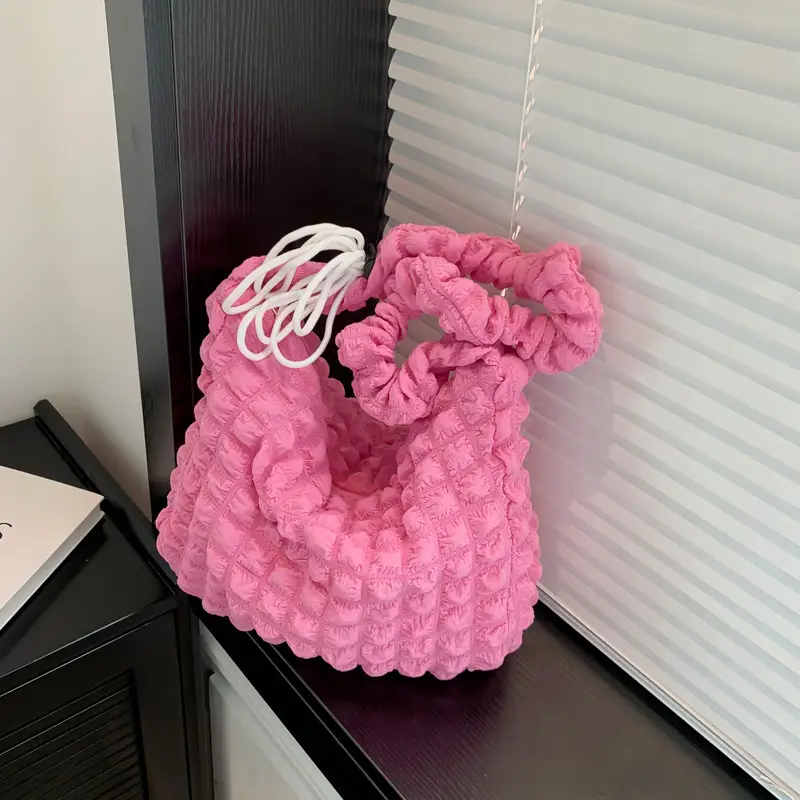 Pink Pleated Shoulder Bag for Women 2024 Spring - Image 8