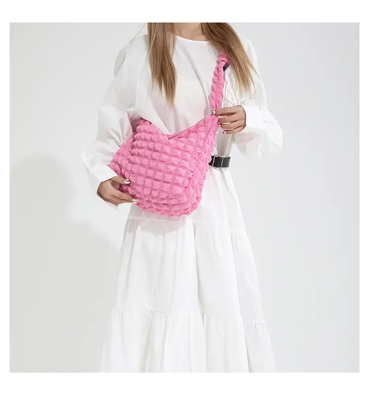 Pink Pleated Shoulder Bag for Women 2024 Spring — feature 21