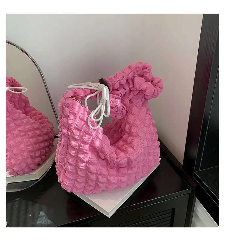Pink Pleated Shoulder Bag for Women 2024 Spring — feature 25