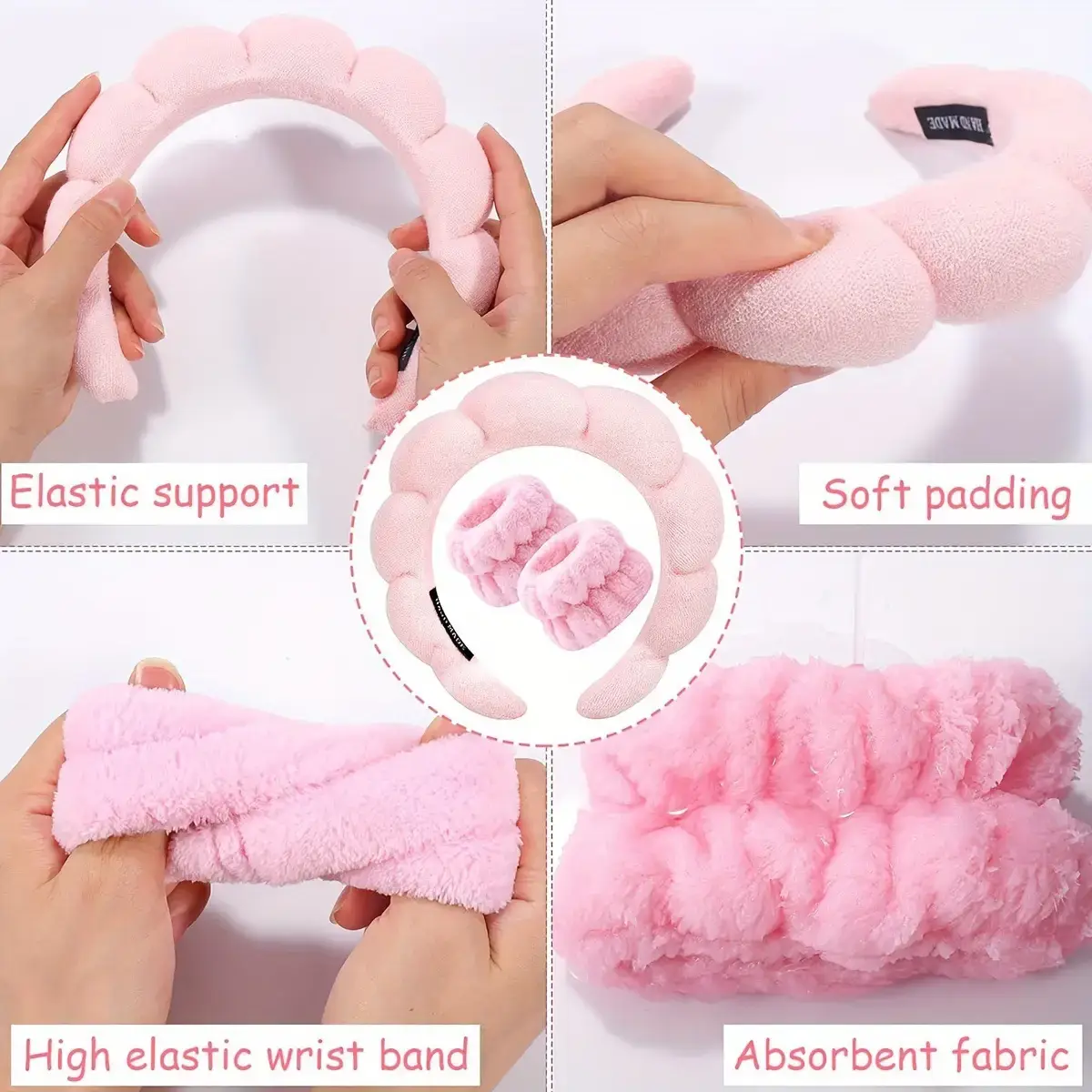Pink Fleece Hair Band with Makeup Remover — feature 2