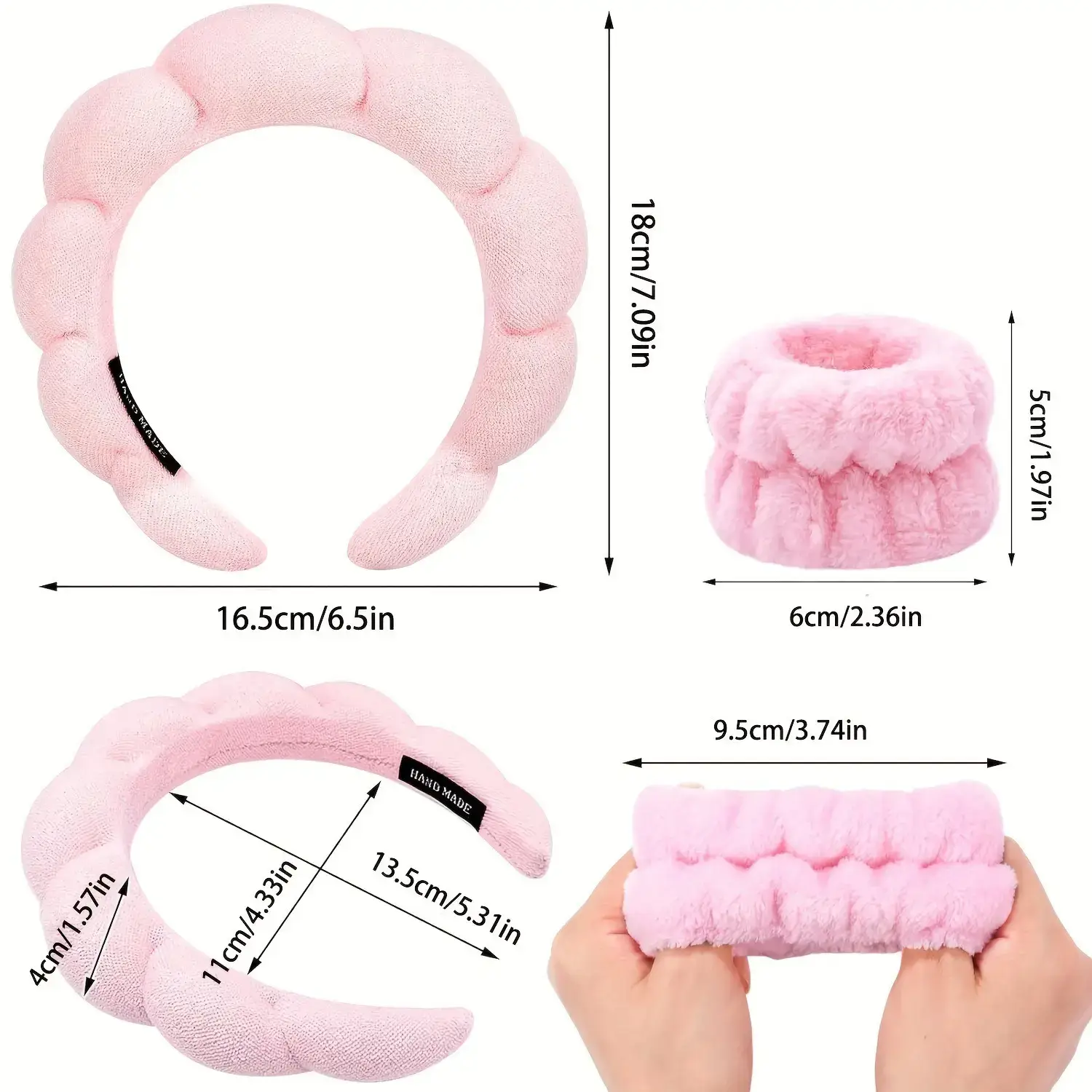 Pink Fleece Hair Band with Makeup Remover — feature 3