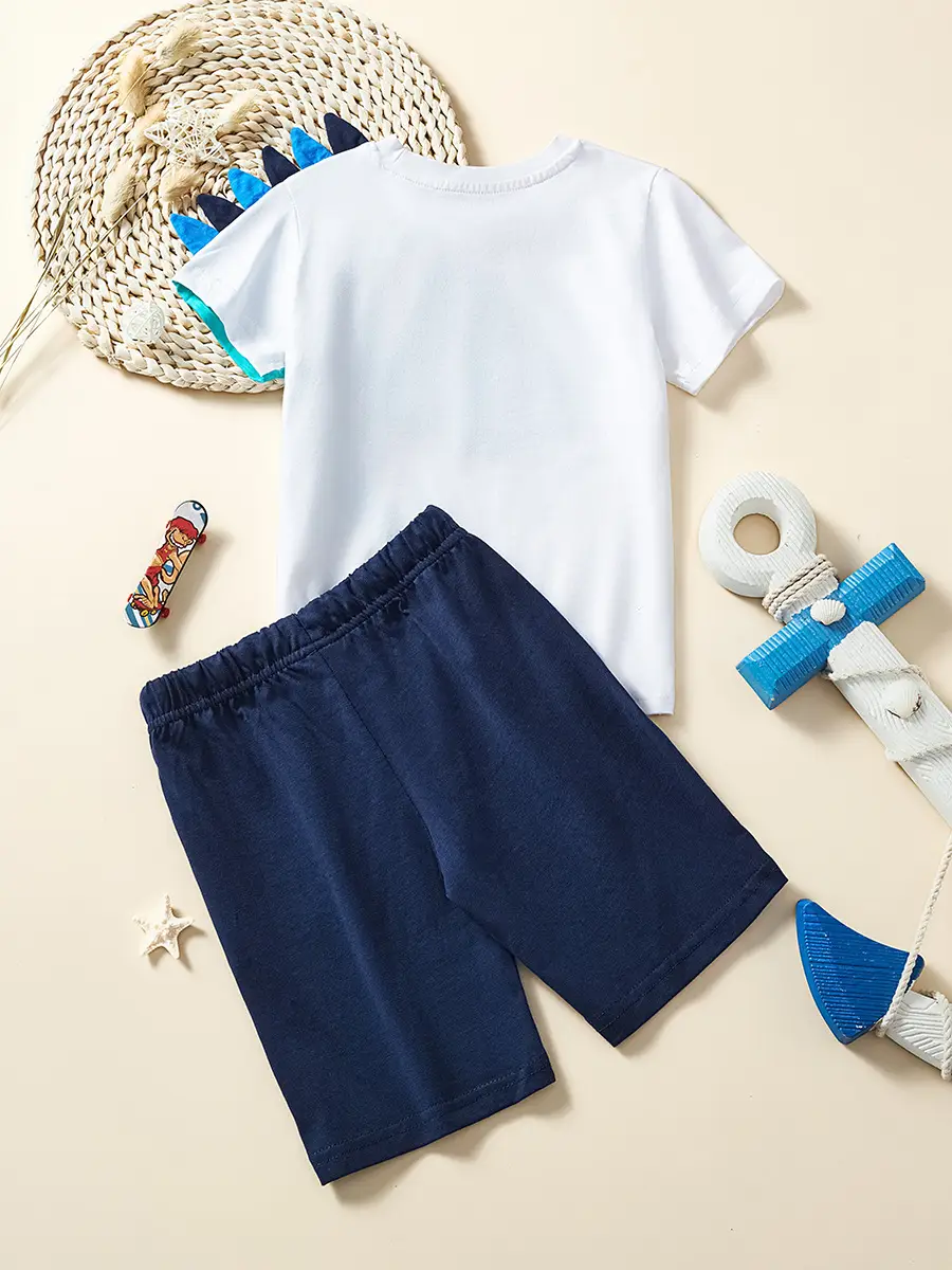 Boys Summer Shorts T-Shirt Set Blue White - Image 3
