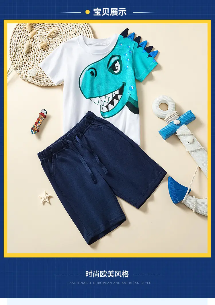 Boys Summer Shorts T-Shirt Set Blue White — feature 2