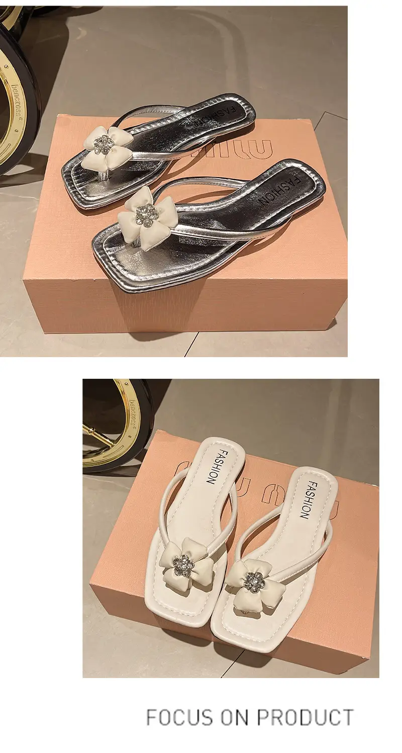 Square rhinestone buckle flip-flops 2024 new summer outdoor wet beach sandals French flat slippers for women — feature 10