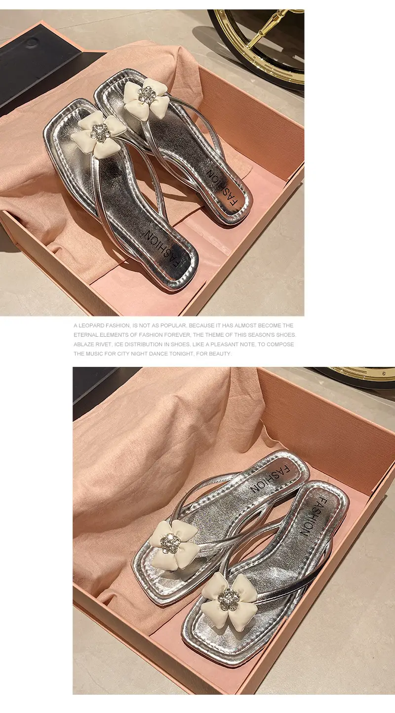 Square rhinestone buckle flip-flops 2024 new summer outdoor wet beach sandals French flat slippers for women — feature 12