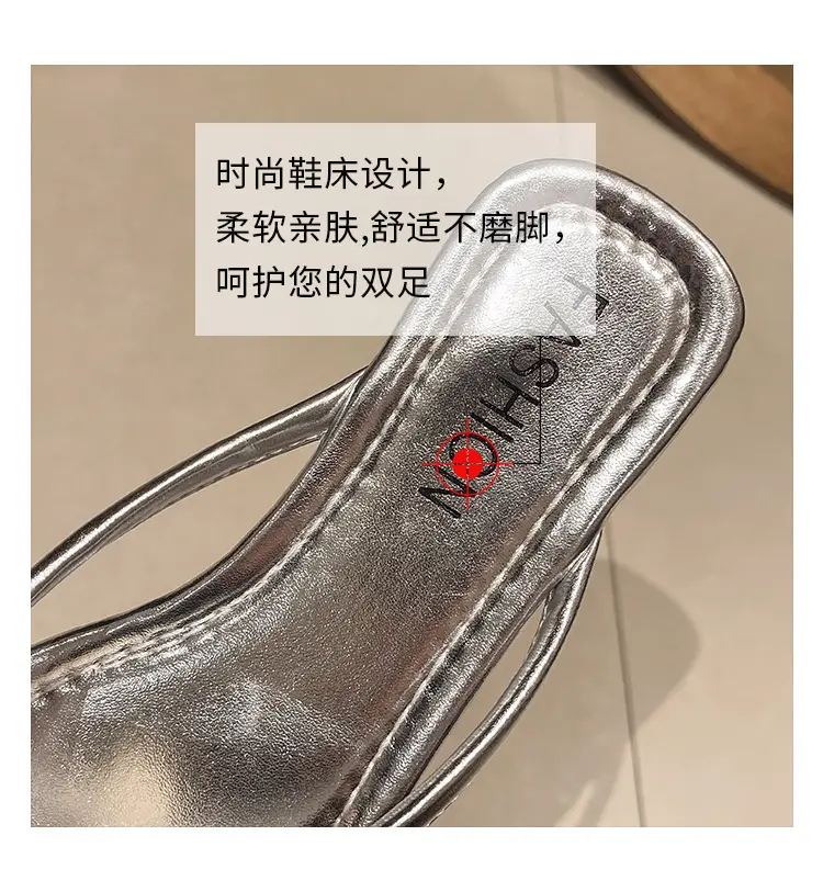 Square rhinestone buckle flip-flops 2024 new summer outdoor wet beach sandals French flat slippers for women — feature 5