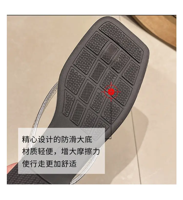 Square rhinestone buckle flip-flops 2024 new summer outdoor wet beach sandals French flat slippers for women — feature 6