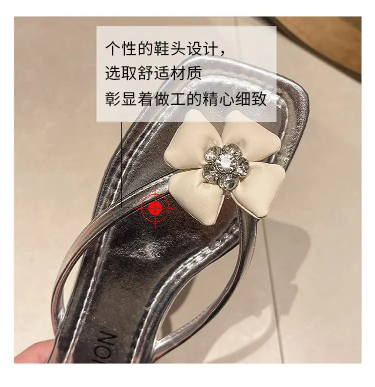 Square rhinestone buckle flip-flops 2024 new summer outdoor wet beach sandals French flat slippers for women — feature 8